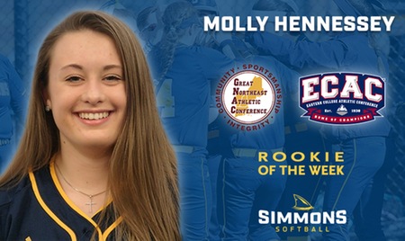 WINTHROP, Mass. ? Simmons College?s Molly Hennessey (Charlton, Mass.) was named the Great Northeast Athletic Conference Softball Rookie of the Week for the week of March 6-12, it was announced today by the league. 