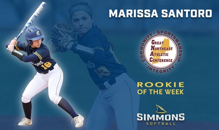 WINTHROP, Mass. ? Simmons College?s Marissa Santoro (Franklin, Mass.) was named the Great Northeast Athletic Conference Softball Rookie of the Week for the week of April 2-8, it was announced today by the league.