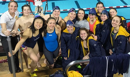 PISCATAWAY, N.J. --The Simmons College women's swimming & diving team scored points in three events to sit in 12th place following the first day of competition at the Eastern College Athletic Conference Championship at the Rutgers Aquatic Center on the campus of Rutgers University in Piscataway, N.J.