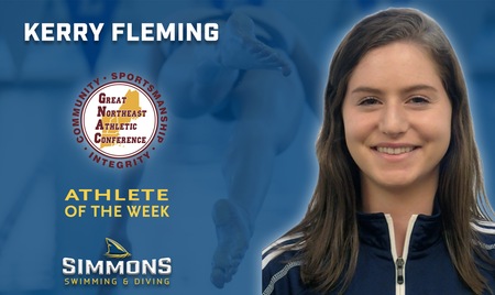 WINTHROP, Mass. ? Simmons University?s Kerry Fleming (Northampton, Mass.) was named the Great Northeast Athletic Conference Women?s Swimming & Diving Athlete of the Week for the week of January 7-13, it was announced today by the league.

WINTHROP, Mass. ? Simmons University?s Kerry Fleming (Northampton, Mass.) was named the Great Northeast Athletic Conference Women?s Swimming & Diving Athlete of the Week for the week of January 14-20, it was announced today by the league.

WINTHROP, Mass. ? Simmons University?s Kerry Fleming (Northampton, Mass.) was named the Great Northeast Athletic Conference Women?s Swimming & Diving Athlete of the Week for the week of February 18-24, it was announced today by the league.