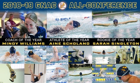 WINTHROP, Mass. ?Simmons University'sMindy Williams (Hampstead, N.H.)was named the Great Northeast Athletic Conference Women's Swimming & Diving Coach of the Year in addition to juniorAine Scholand(Albuquerque, N.M.)being chosen the GNAC Women's Swimming & Diving Athlete of the Year and first year Sarah Singleton (Mission Hills, Calif.)being tabbed the GNAC Women's Swimming & Diving Rookie of the Year, it was announced today by the conference.