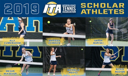 TEMPE, Ariz. -The Simmons University women's tennis team received the Intercollegiate Tennis Association All-Academic Team award, while senior Michelle Medici(South Portland, Maine) andjuniorsMarissa Johnson (Norwell, Mass.)and Nickie Nguyen (Ho Chi Minh, Vietnam/Saint Joseph Preparatory (Mass.))joined first yearsAlly Cunningham (Augusta, Maine),Sarah Mariski (Portland, Maine)andMegan McKeever (Stamford, Conn.)each earned Scholar-Athlete recognition, it was announced today by the ITA.