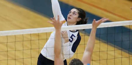 STANDISH, ME - #5 Simmons College (11-24, 7-4 GNAC) rallied from a 2-1 match deficit with consecutive set victories to defeat #4 Saint Joseph?s College (19-12, 7-4 GNAC), 3-2, in a Great Northeast Athletic Conference (GNAC) Women?s Volleyball Tournament quarterfinal at the Harold Alfond Center on Tuesday night.