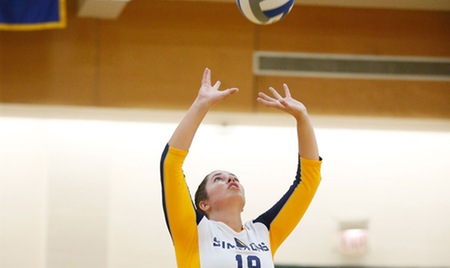 NEWTON, Mass. ? First year setter Kenna McCarthy (Shelter Island, N.Y.) set for 34 assists and rookie outside hitter Morgan Weeg (Goodyear, Ariz.) swung for 14 kills to lead the Simmons College women's volleyball team to a 3-0 victory (25-15, 25-22, 25-17) over host Lasell College in a Great Northeast Athletic Conference contest tonight at the Athletic Center in Newton, Mass.  The Sharks improve to 5-9 overall and 2-2 in league play, while the Lasers fall to 5-12 and 1-2.